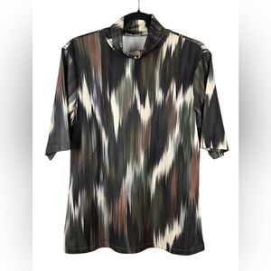 Catherine Malandrino Multicolor Pattern Short Sleeve Top Mock turtleneck 💕